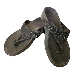 Vionic Naples Platform Flip Flop Sandals Women Size 9 Black Rhinestones …